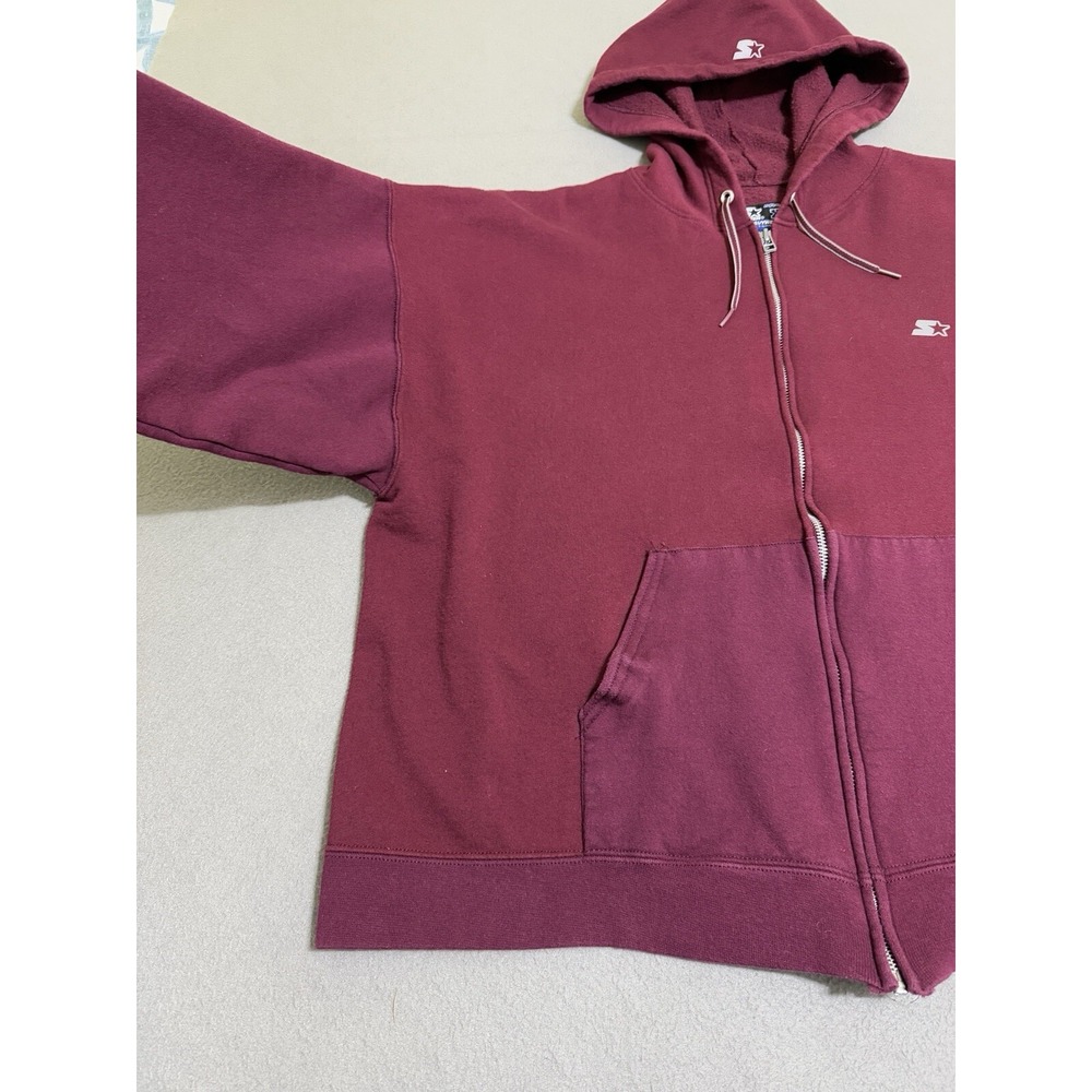 Vintage 90s Starter Mens XL Faded Heavyweight Blank Full Zip Hoodie Maroon WORN‎ - Picture 2 of 16